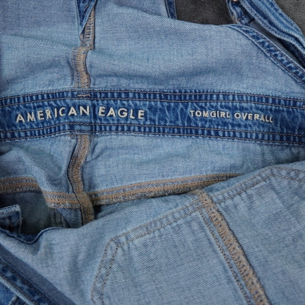 American Eagle  Tomgirl Overalls Womens S BlueRelaxed Denim Logo Streetwear 7840 - Picture 5 of 15